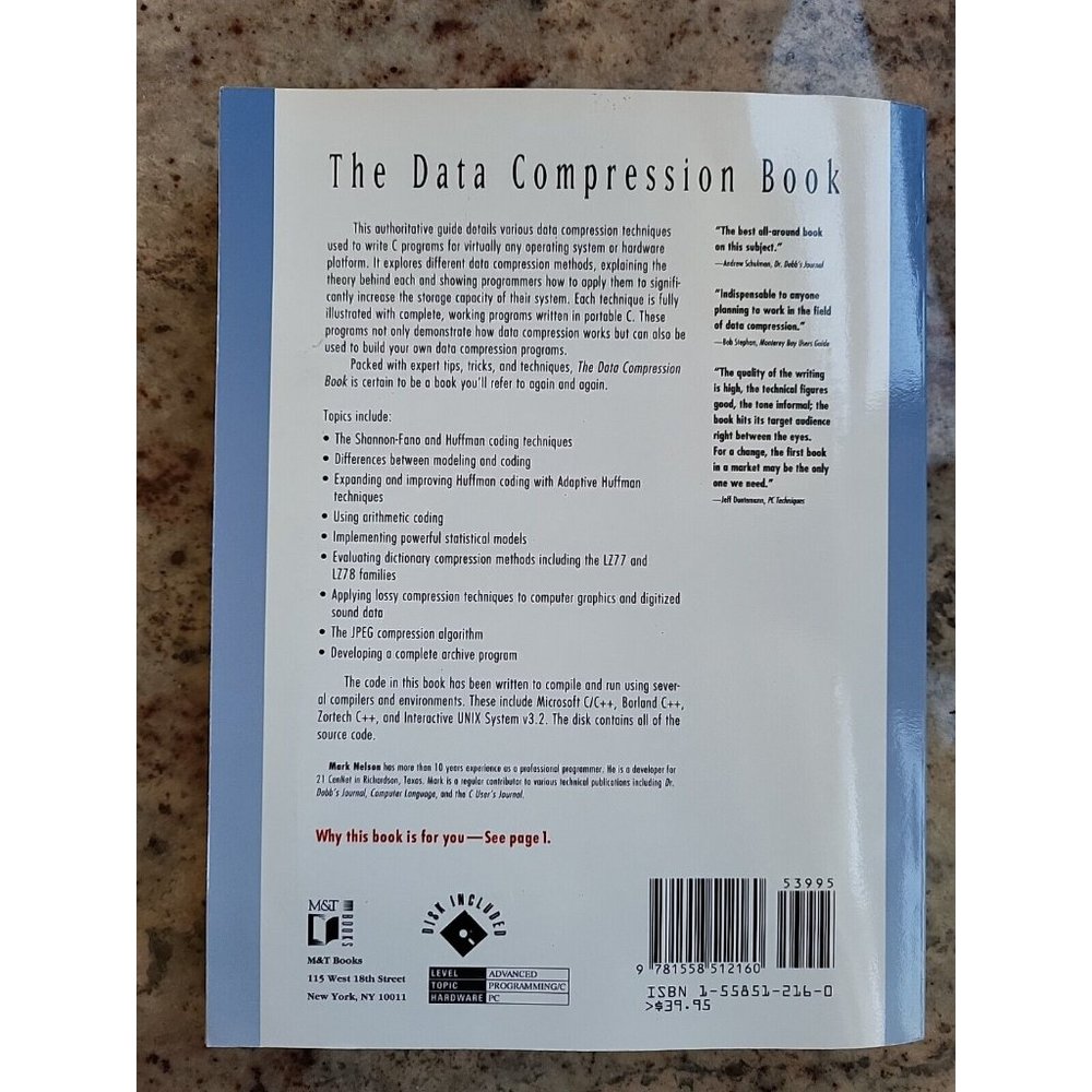 The Data Compression Book Paperback C Program System Hardware CS Coding Models - Picture 2 of 10